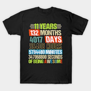 11 Years 132 Months Of Being Awesome 11th Birthday Countdown T-Shirt